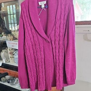 CJ Banks Pink Cardigan Sweater with Cable Knit